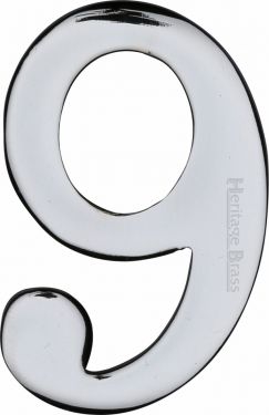 Click Here To Enlarge This Photo Of C1568 9-PC Heritage Brass Numeral 9 Self Adhesive 51mm &lpar;2"&rpar; Polished Chrome Finish