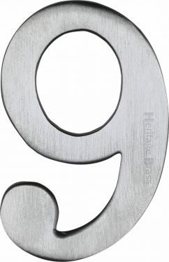 Click Here To Enlarge This Photo Of C1568 9-SC Heritage Brass Numeral 9 Self Adhesive 51mm &lpar;2"&rpar; Satin Chrome Finish