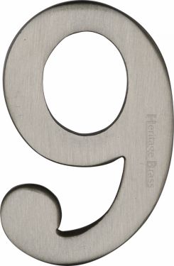 Click Here To Enlarge This Photo Of C1568 9-SN Heritage Brass Numeral 9 Self Adhesive 51mm &lpar;2"&rpar; Satin Nickel Finish