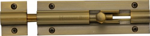 Click Here To Enlarge This Photo Of C1582 4-AT Heritage Brass Door Bolt Straight 4" x 1 &frac14;" Antique Brass Finish