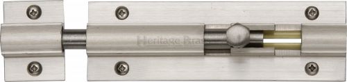 Click Here To Enlarge This Photo Of C1582 4-SN Heritage Brass Door Bolt Straight 4" x 1 &frac14;" Satin Nickel Finish