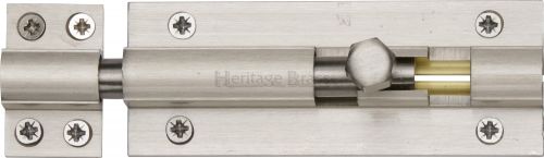 Click Here To Enlarge This Photo Of C1584 4-SN Heritage Brass Door Bolt Straight 4" x 1 &half;"" Satin Nickel Finish
