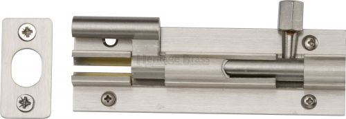 Click Here To Enlarge This Photo Of C1592 4-SN Heritage Brass Door Bolt Necked 4" x 1 &frac14;" Satin Nickel Finish