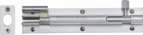 Click Here To Enlarge This Photo Of C1592 6-SC Heritage Brass Door Bolt Necked 6" x 1 &frac14;" Satin Chrome Finish