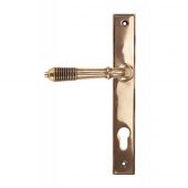 91912 From The Anvil Polished Bronze Reeded Slimline Lever Espag&period; Lock Set - 92mm Centres - 212mm Screw Centres