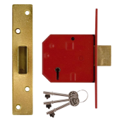 L12477 - UNION 2134E BS 5 Lever Deadlock 80mm Polished Brass Keyed Alike
