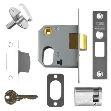 Click Here To Enlarge This Photo Of 3281 - UNION 2332 Oval Nightlatch Case 64mm Satin Chrome c&sol;w Oval cylinder and thumbturn