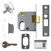 3281 - UNION 2332 Oval Nightlatch Case 64mm Satin Chrome c&sol;w Oval cylinder and thumbturn