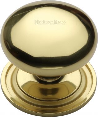 Click Here To Enlarge This Photo Of C2240 48-PB Heritage Brass Cabinet Knob Victorian Round Design with Base 48mm Polished Brass Finish
