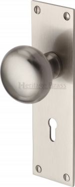 Click Here To Enlarge This Photo Of BAL8500-SN Heritage Brass Mortice Knob on Lock Plate Balmoral Design Satin Nickel Finish