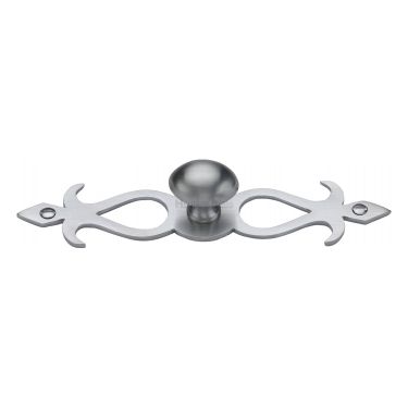 Click Here To Enlarge This Photo Of C3072 32-SC Heritage Brass Cabinet Knob Oval&sol;Backplate Design 32mm Satin Chrome Finish