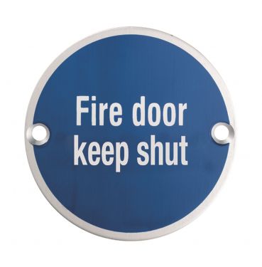 Click Here To Enlarge This Photo Of SEX1016SSS - Carlisle Brass Eurospec 'Fire Door Keep Shut' Sign 76mm Satin Stainless Steel