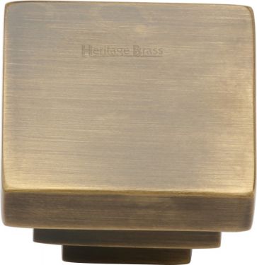 Click Here To Enlarge This Photo Of C3672 32-AT Heritage Brass Cabinet Knob Square Stepped Design 32mm Antique Brass Finish