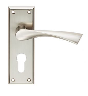 Click Here To Enlarge This Photo Of SZR021YSN - Carlisle Brass Serozzetta 'Venti' Lever on Euro Profile Backplate &lpar;47&period;5mm c&sol;c&rpar; Satin Nickel