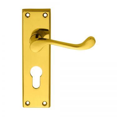 Click Here To Enlarge This Photo Of DL54Y - Carlisle Brass Victorian Scroll Lever on Euro Profile Lock Backplate &lpar;47&period;5mm c&sol;c&rpar; Polished Brass