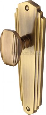 Click Here To Enlarge This Photo Of CHA1910-AT Heritage Brass Mortice Knob on Latch Plate Charlston Design Antique Brass Finish