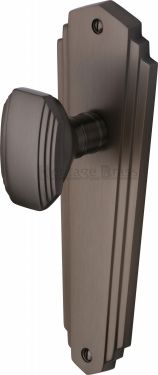 Click Here To Enlarge This Photo Of CHA1910-MB Heritage Brass Mortice Knob on Latch Plate Charlston Design Matt Bronze Finish