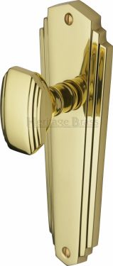 Click Here To Enlarge This Photo Of CHA1910-PB Heritage Brass Mortice Knob on Latch Plate Charlston Design Polished Brass Finish