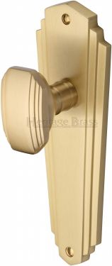 Click Here To Enlarge This Photo Of CHA1910-SB Heritage Brass Mortice Knob on Latch Plate Charlston Design Satin Brass Finish