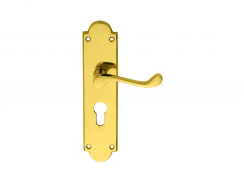 Click Here To Enlarge This Photo Of M68Y - Carlisle Brass Victorian Shaped Scroll Lever Lock Euro Profile Furniture &lpar;47&period;5mm c&sol;c&rpar; Polished Brass