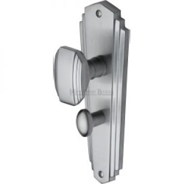 Click Here To Enlarge This Photo Of CHA1930-SC Heritage Brass Mortice Knob on Bathroom Plate Charlston Design Satin Chrome Finish