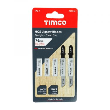 Click Here To Enlarge This Photo Of TIMCO AHW12 - 5pcs HCS Jigsaw Blades for Wood &lpar;T119B Bosch equiv&period;&rpar;