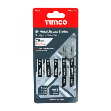 Click Here To Enlarge This Photo Of TIMCO AMG11BI - 5pcs Bi-Met Jigsaw Blades for Metal &lpar;T118AF Bosch equiv&period;&rpar;