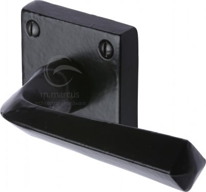 Click Here To Enlarge This Photo Of FB1953 M&period;Marcus Black Iron Rustic Door Handle Lever Latch on Square Rose Donnington Design