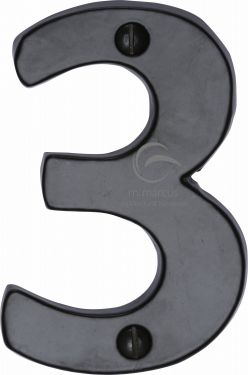 Click Here To Enlarge This Photo Of FB351 3 M&period;Marcus Black Iron Rustic Numeral 3 Face Fix 76mm &lpar;3"&rpar;