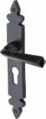 FB3648 M&period;Marcus Black Iron Rustic Door Handle Euro Profile Plate Ironbridge Design