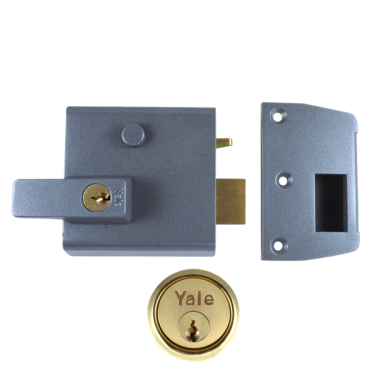 Click Here To Enlarge This Photo Of 2556 - YALE No&period;1 Auto Deadlocking Nightlatch 60mm Dull Metal Grey c&sol;w Polished Brass cylinder