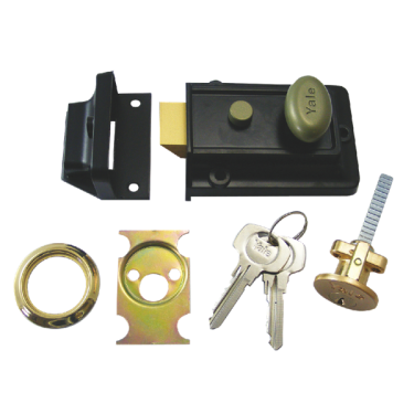 Click Here To Enlarge This Photo Of 2607 - YALE 99Z Non-Deadlocking Nightlatch 60mm Black c&sol;w Polished Brass cylinder