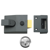 9025 - YALE 89 Deadlocking Nightlatch 60mm Dull Metal Grey c&sol;w Satin Chrome cylinder