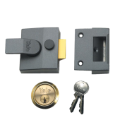 9089 - YALE 84 Non-Deadlocking Nightlatch 40mm Dull Metal Grey c&sol;w Polished Brass cylinder