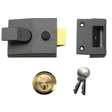 Click Here To Enlarge This Photo Of L147 - YALE 91 Non-Deadlocking Nightlatch 60mm Dull Metal Grey c&sol;w Polished Brass cylinder