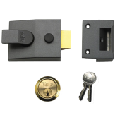 L147 - YALE 91 Non-Deadlocking Nightlatch 60mm Dull Metal Grey c&sol;w Polished Brass cylinder