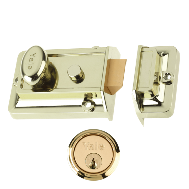 Click Here To Enlarge This Photo Of L5384 - YALE 77 Non-Deadlocking Traditional Nightlatch 60mm Brasslux c&sol;w Polished Brass cylinder