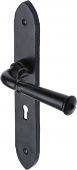 FB4700 M&period;Marcus Black Iron Rustic Door Handle Lever Lock Hadley Design