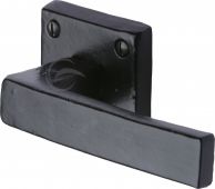 FB5410 M&period;Marcus Black Iron Rustic Door Handle Lever Latch on Square Rose Hanwood Design