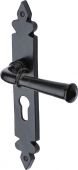 FB5848 M&period;Marcus Black Iron Rustic Door Handle Euro Profile Plate Ludlow Design