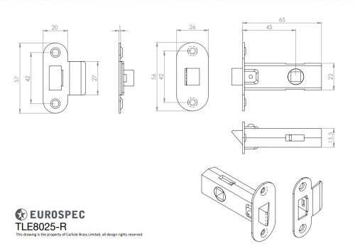 Click Here To Enlarge This Photo Of TLE8025NP&sol;R - Carlisle Brass Eurospec Tubular Latch 64mm &lpar;Radius Strike & Forend&rpar; Nickel Plated