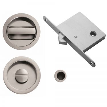 Click Here To Enlarge This Photo Of ART55BSC - Carlisle Brass Manital Sliding Door Lock Set &lpar;Round&rpar; with WC Turn&comma; Flush Pull & Mortice Lock Satin Chrome &lpar;suitable on 40-44mm thick doors&rpar;