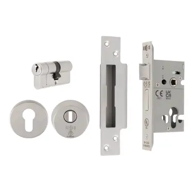 Click Here To Enlarge This Photo Of ESB5025SSS - Carlisle Brass Eurospec Easi-T Euro Profile British Standard Double Cylinder and 64mm Sashlock &lpar;Complete Set&rpar; Satin Stainless Steel
