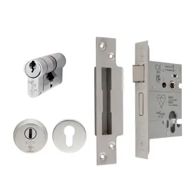 Click Here To Enlarge This Photo Of ESB5030SSS - Carlisle Brass Eurospec Easi-T Euro Profile British Standard Double Cylinder and 76mm Sashlock &lpar;Complete Set&rpar; Satin Stainless Steel