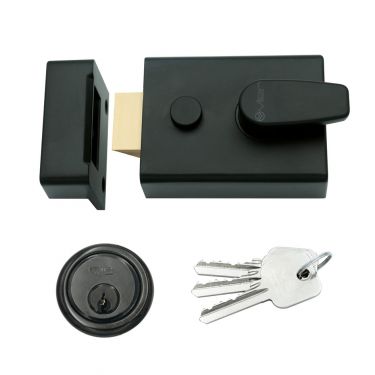 Click Here To Enlarge This Photo Of ZNL60PCB - Zoo Hardware 60mm Standard Nightlatch c&sol;w 5 Pin Cylinder - Powder Coated Black