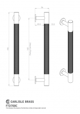 Click Here To Enlarge This Photo Of FTD700CSB - Carlisle Brass Fingertip Design Knurled Pull Handle 190mm &lpar;160mm c&sol;c&rpar; Satin Brass