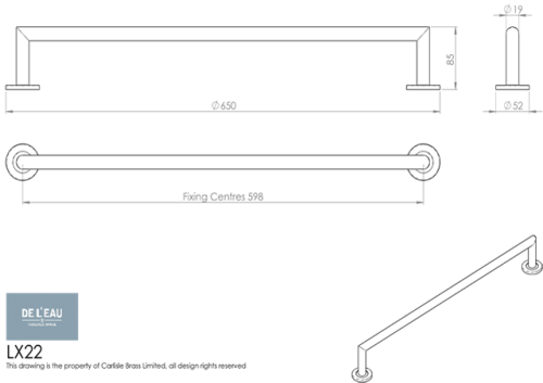 Click Here To Enlarge This Photo Of LX22SPVD - Carlisle Brass De L'eau Stainless Steel 600mm Single Towel Rail &lpar;G316&rpar; Satin Brass