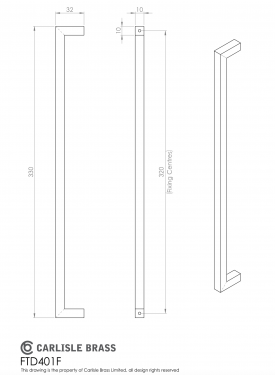 Click Here To Enlarge This Photo Of FTD401FSB - Carlisle Brass Fingertip Design Block Handle 330mm &lpar;320mm c&sol;c&rpar; Satin Brass