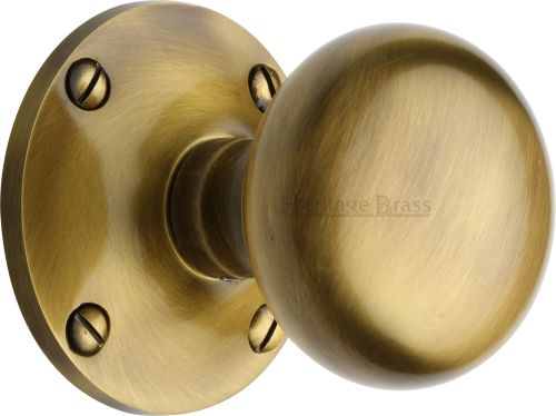 Click Here To Enlarge This Photo Of KEN980-AT Heritage Brass Mortice Knob on Rose Kensington Design Antique Brass Finish