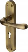 LUN5300-AT Heritage Brass Door Handle Lever Lock Luna Design Antique Brass Finish